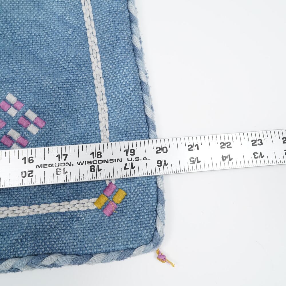 Moroccan Embroidered Pillow Cover 20x20 Blue Cotton Fringe Tassel Cushion Cover - Picture 6 of 7
